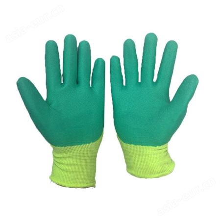 挂胶手套透气王 发泡耐磨乳胶劳保手套 浸胶尼龙皱纹绿色工地手套