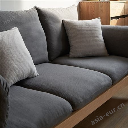 搏德森北欧全实木沙发简约现代客厅小户型红橡木可拆洗三人位布艺沙发
