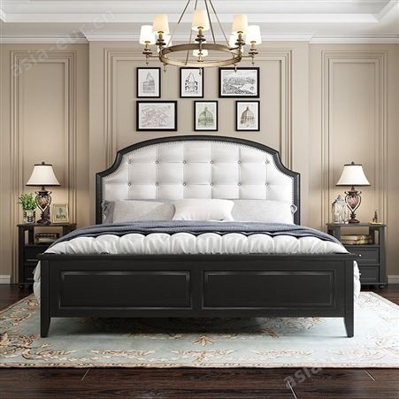 搏德森美式复古胡桃色实木床1.8米带软靠橡胶木现代简约轻奢1.5米双人床