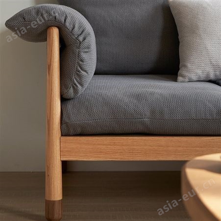 搏德森北欧全实木沙发简约现代客厅小户型红橡木可拆洗三人位布艺沙发