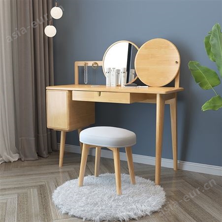 搏德森北欧实木梳妆台卧室现代简约小型极简网红ins风化妆桌收纳柜一体