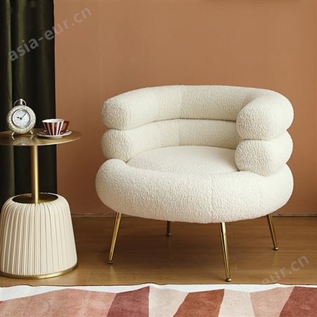 搏德森北欧轻奢羊羔毛单人沙发椅现代简约网红ins客厅不锈钢脚休闲椅子厂家