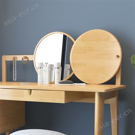 搏德森北欧实木梳妆台卧室现代简约小型极简网红ins风化妆桌收纳柜一体