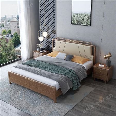 搏德森现代新中式家具白蜡木床全实木床储物双人床厂家批发