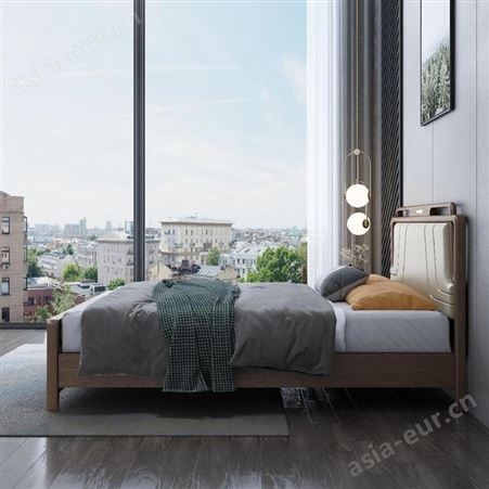 搏德森现代新中式家具白蜡木床全实木床储物双人床厂家批发